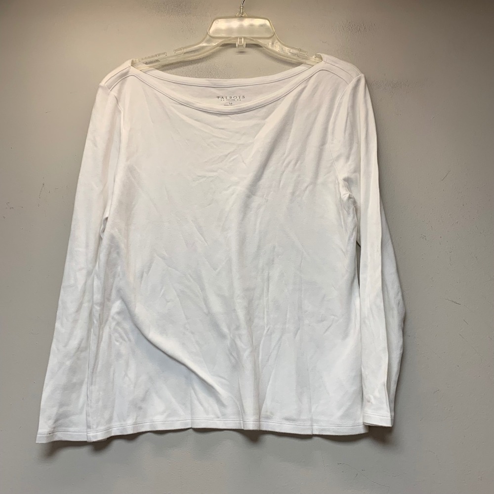 Talbots T-Shirt Women Lp White Excellent Cotton Boat Neck Long Sleeve 13435